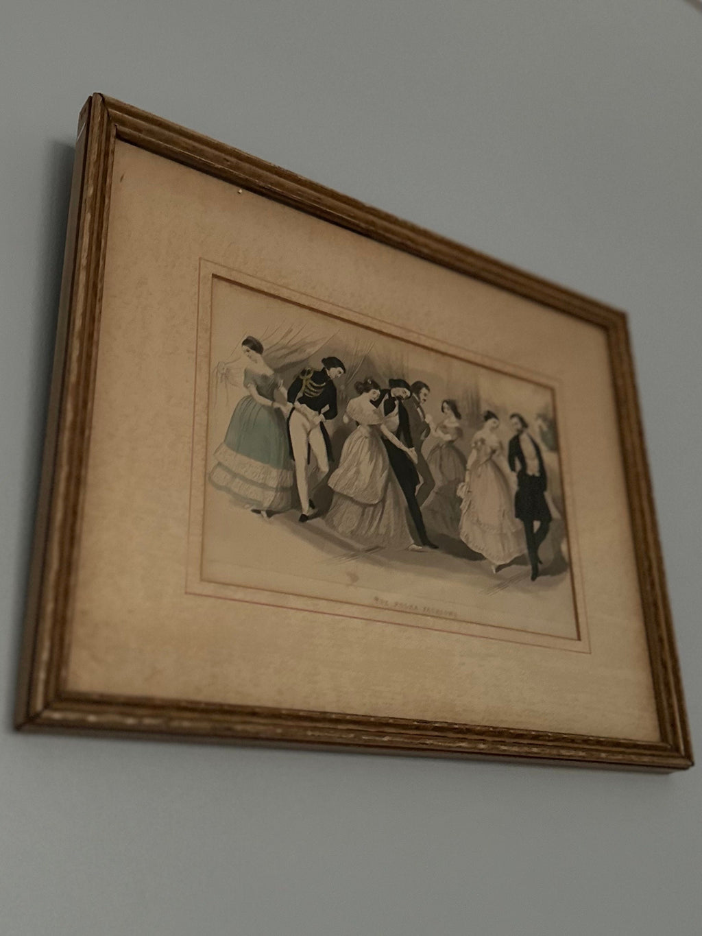 Vintage Framed & Matted Circa 19th Century Polka Fashions Victorian Dancing Lithograph Print Godey’s Lady’s Book