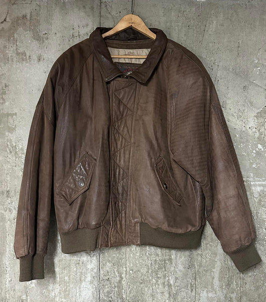 1990s Wilson Genuine Leather Brown Bomber Jacket Adventure Bound