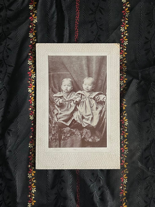 Antique Late 1800s Cabinet Card Portrait of Infant Twin Girls