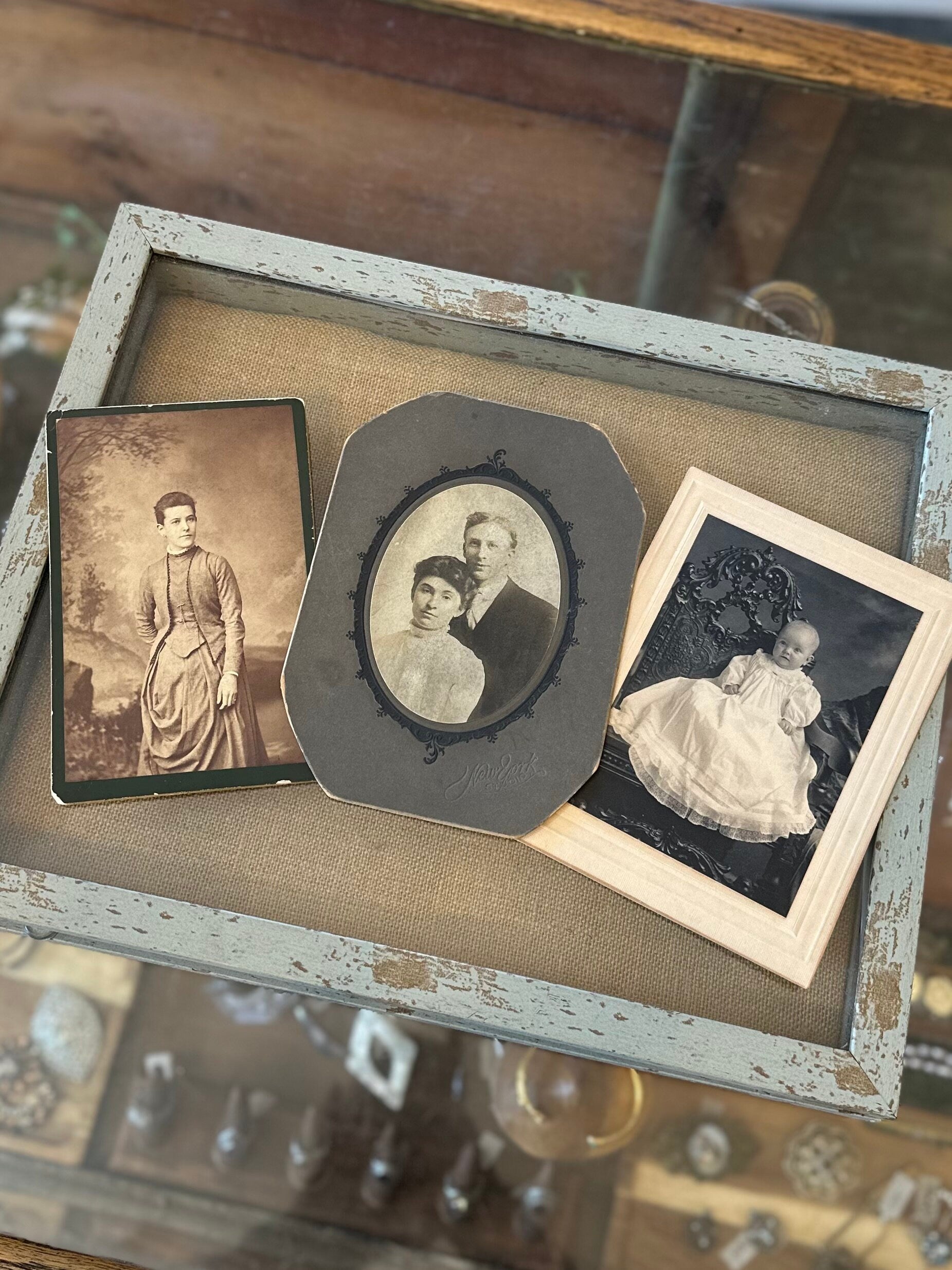 LOT OF 3 Antique Victorian Cabinet Cards of Woman, Baby, and Married Couple