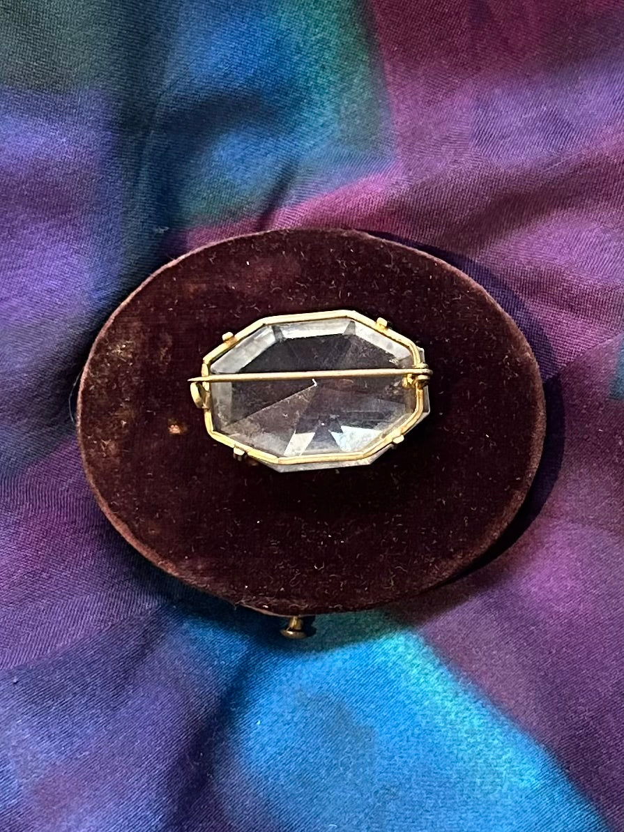 Antique Art Deco Czechoslovakia Faceted Clear Cut Glass Octagonal Gold Tone Brooch Pin