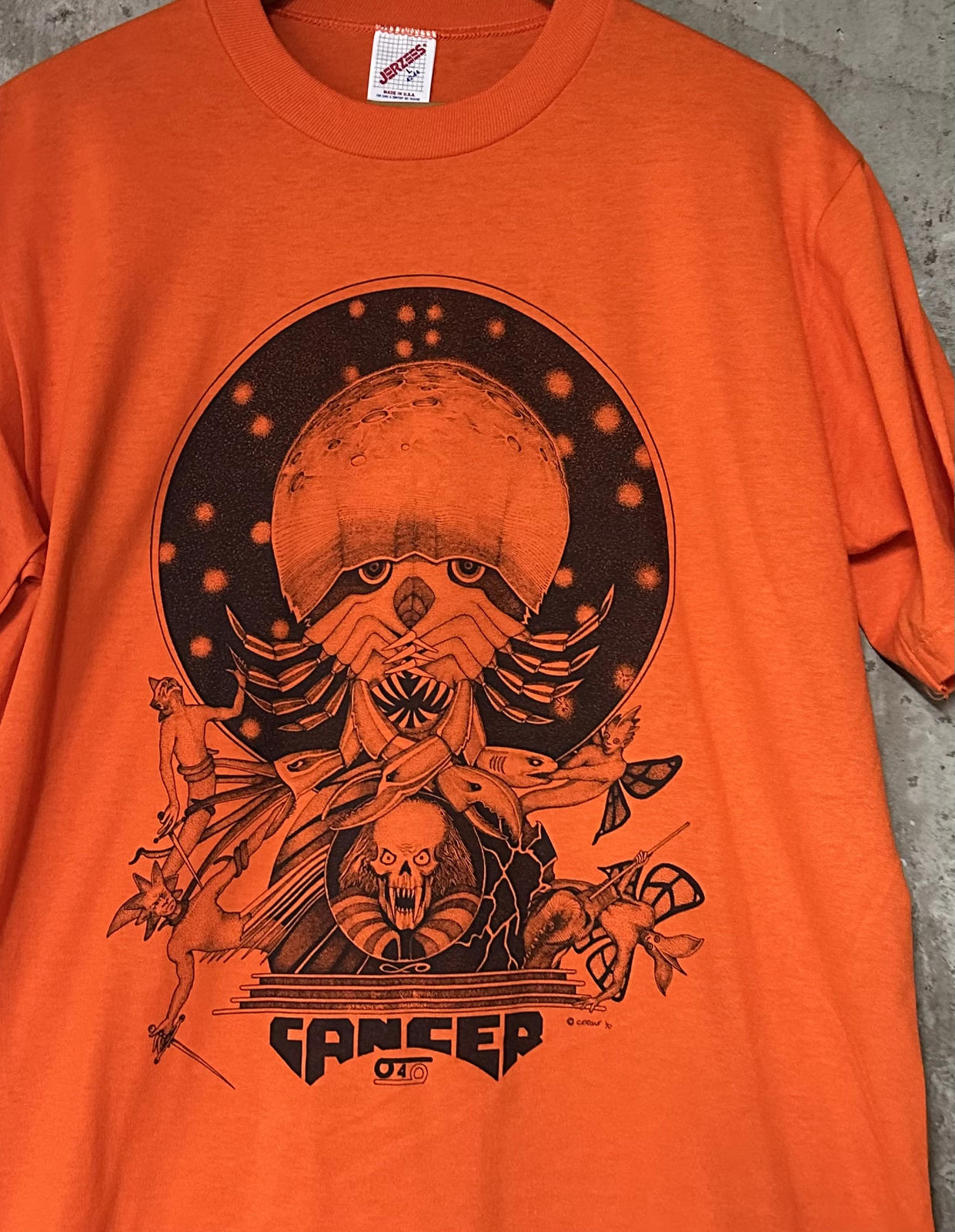 1990 Cancer Zodiac Graphic Tee Cerone Occult Skull Art Single Stitch