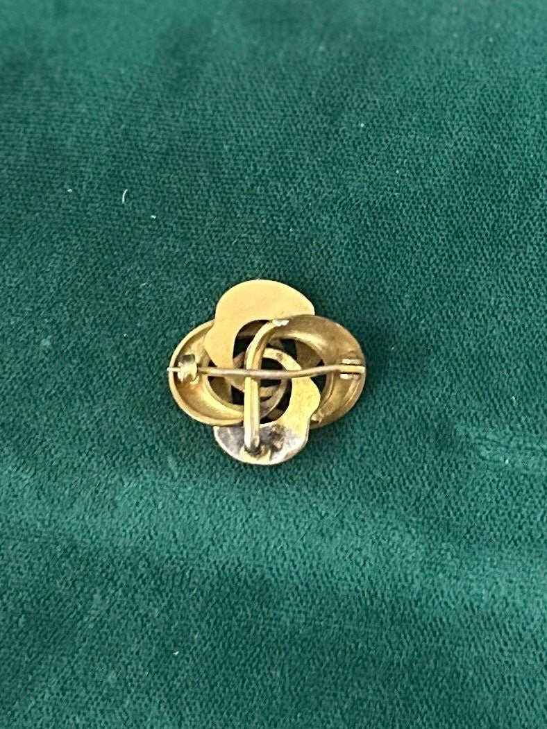 Antique Victorian Gold Tone Rhinestone Floral Love Knot Pin