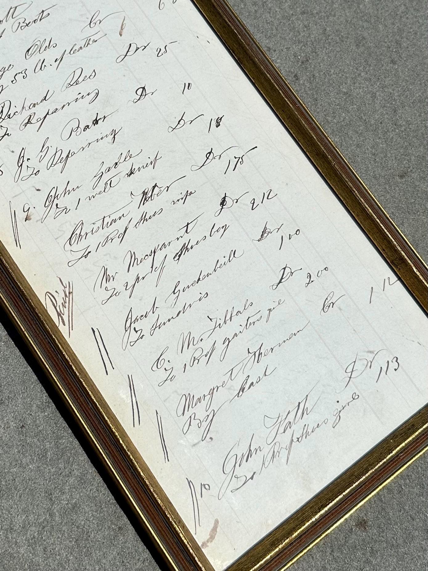 Vintage Framed 19th Century Store Sales Ledger Dated August 1861 Antique Ephemera 16x7