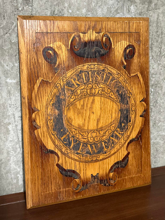 Vintage Large Solid Wood Ornate Design Artistic Eyewear Plaque Wall Decor
