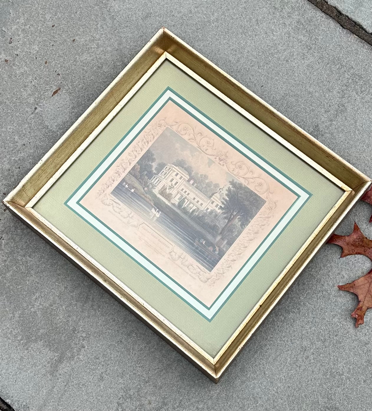 Framed & Matted Antique Engraved Print c.1840 Seat of Lord Halesby