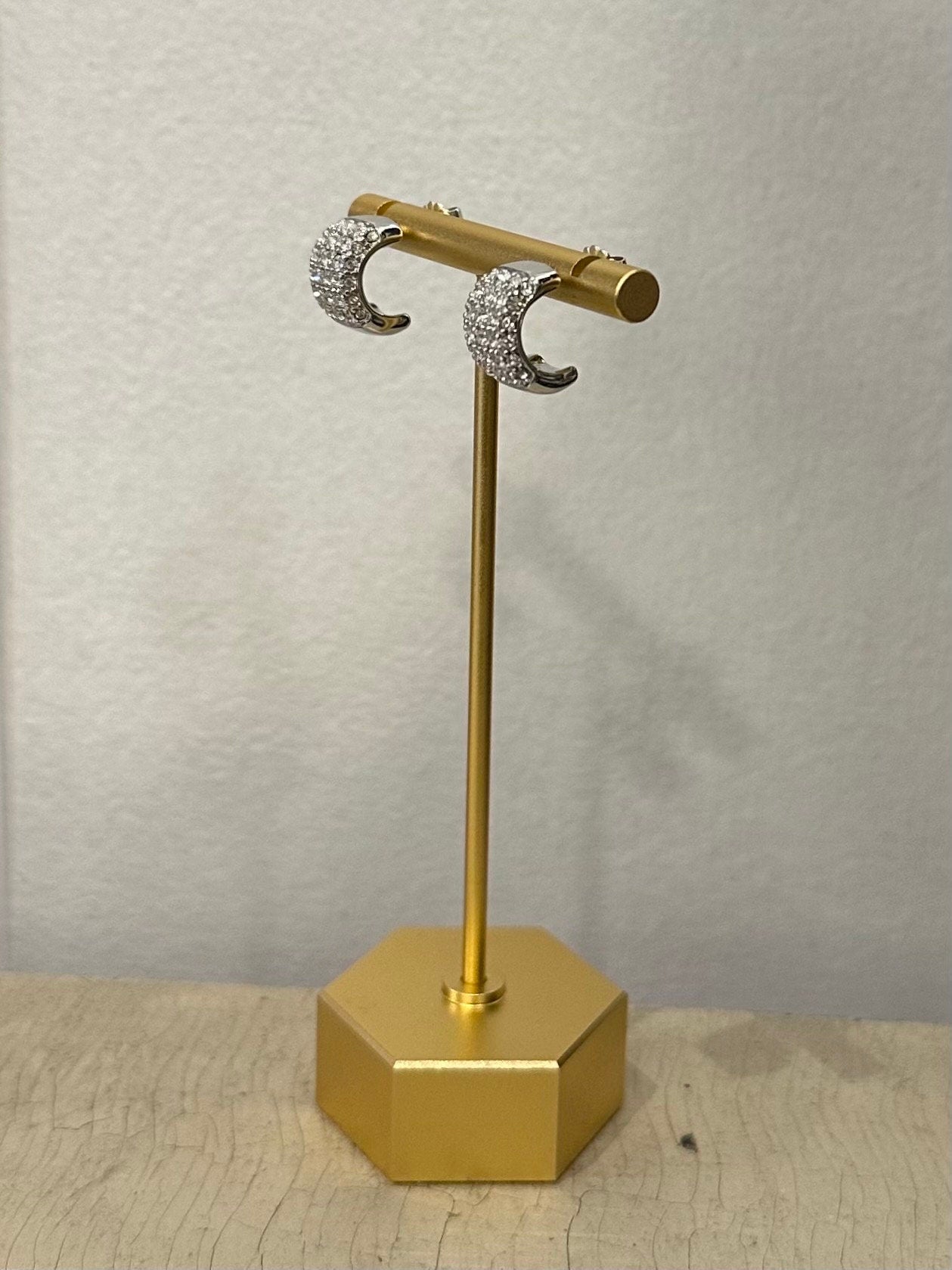 Swarovski Swan Signed Pave Crystal Silver Tone Huggie Earrings | 1990s-Contemporary