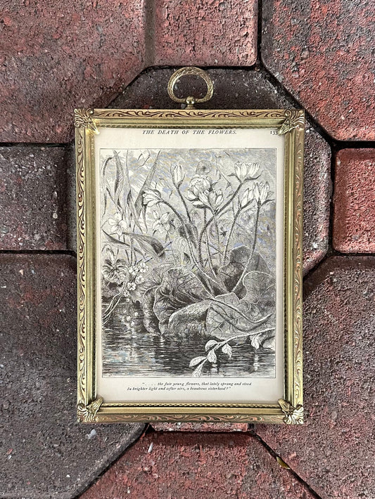 Vintage Framed Engraving "The Death of the Flowers" from 1878 Poetical Works of William Cullen Bryant