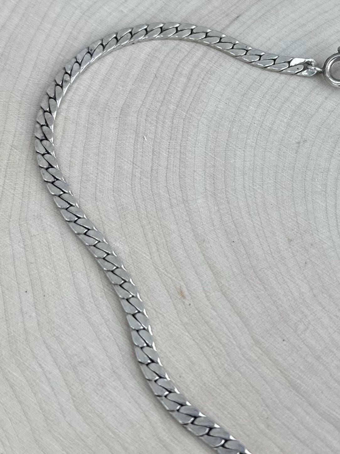 Vintage Sterling Silver Flat Curb Chain Cuban Chain 14.75” 14.37g