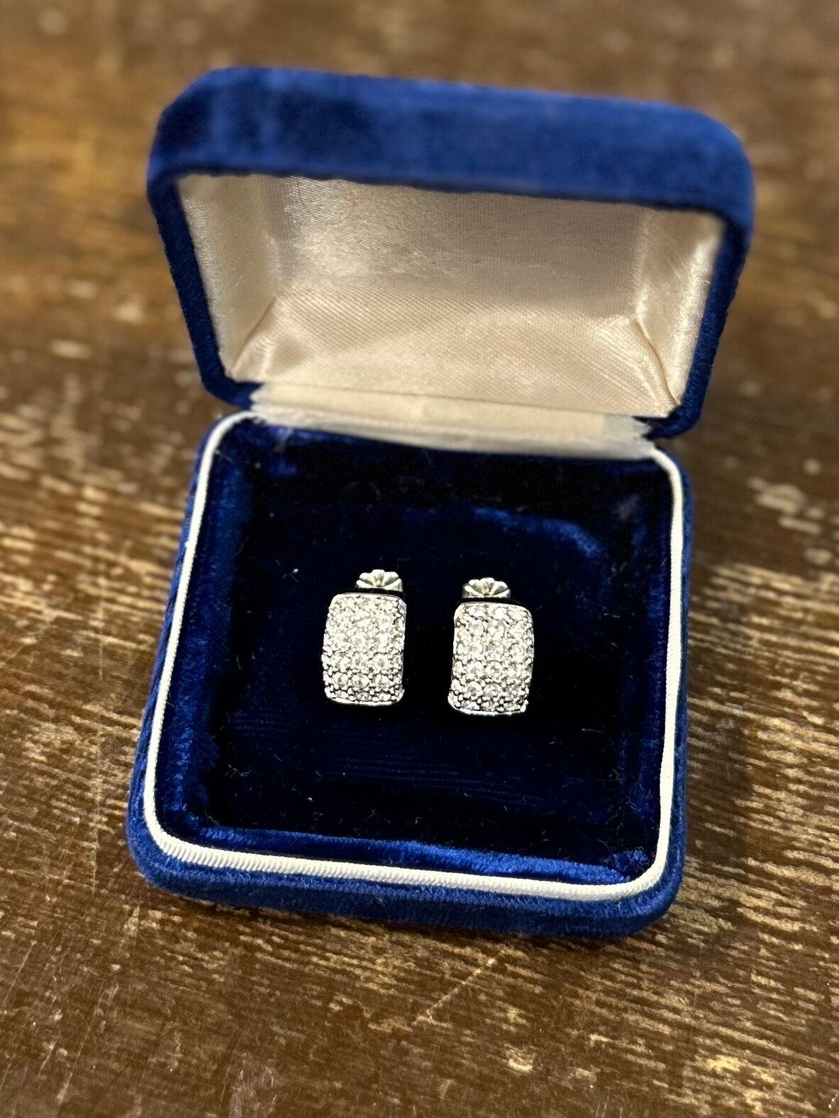 Swarovski Swan Signed Pave Crystal Silver Tone Huggie Earrings | 1990s-Contemporary