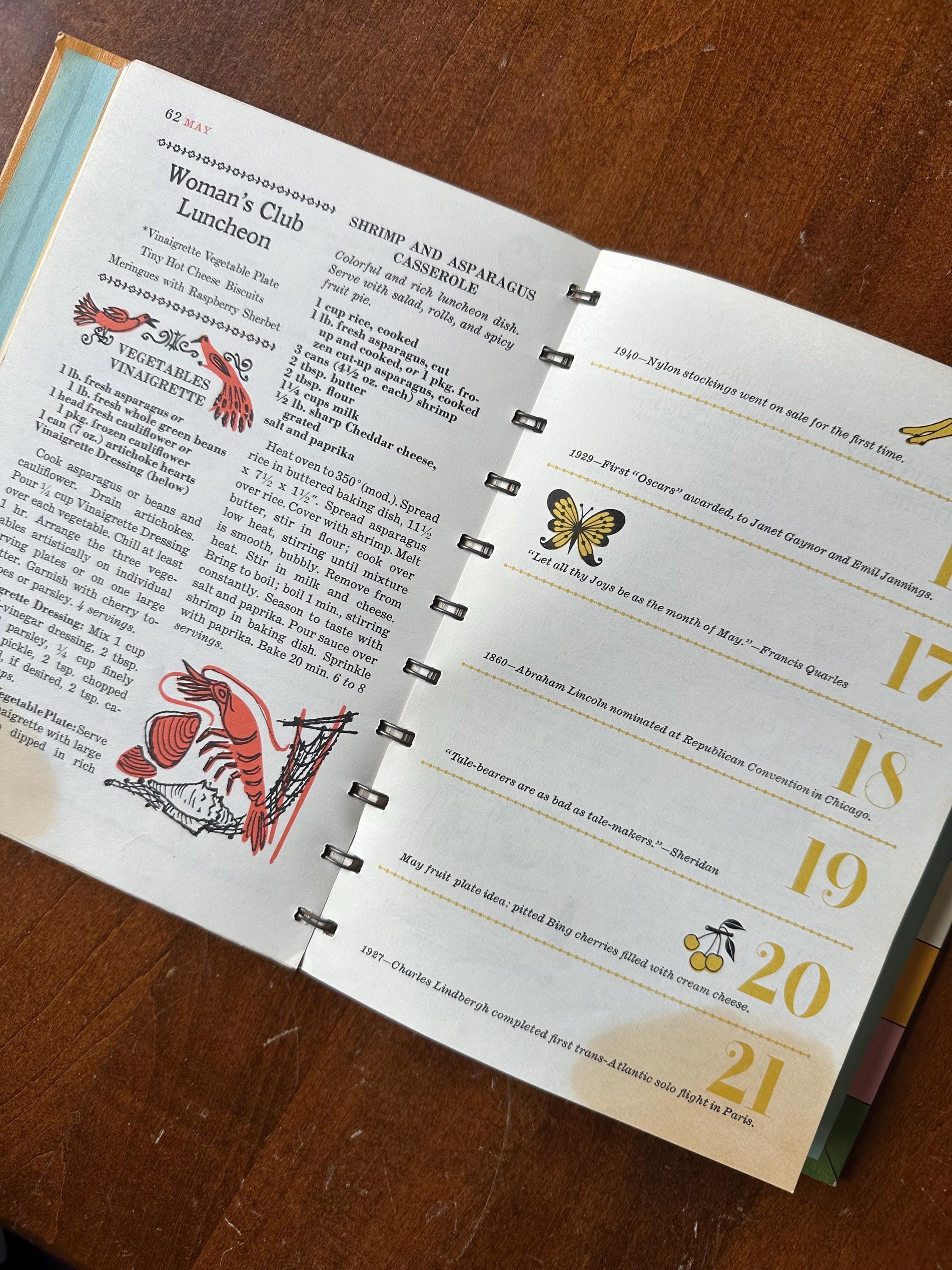 Vintage 1962 Betty Crocker’s Cooking Calendar: A Year Round Guide to Meal Planning with Recipes and Menus Hardcover Illustrated Book