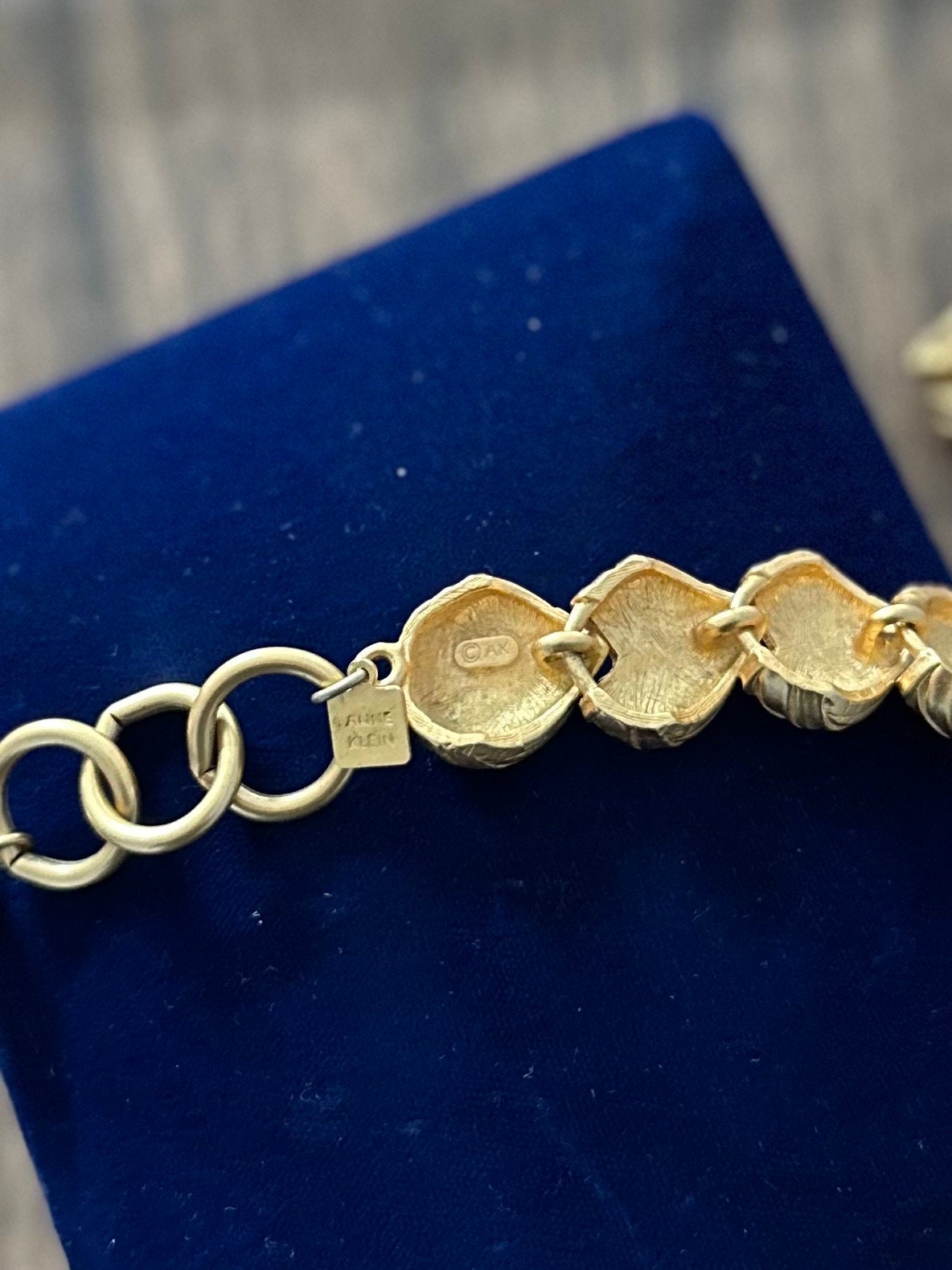 Vintage 1980s 1990s Signed Lion Anne Klein Chunky Matte Finish Gold Tone Necklace Toggle Closure