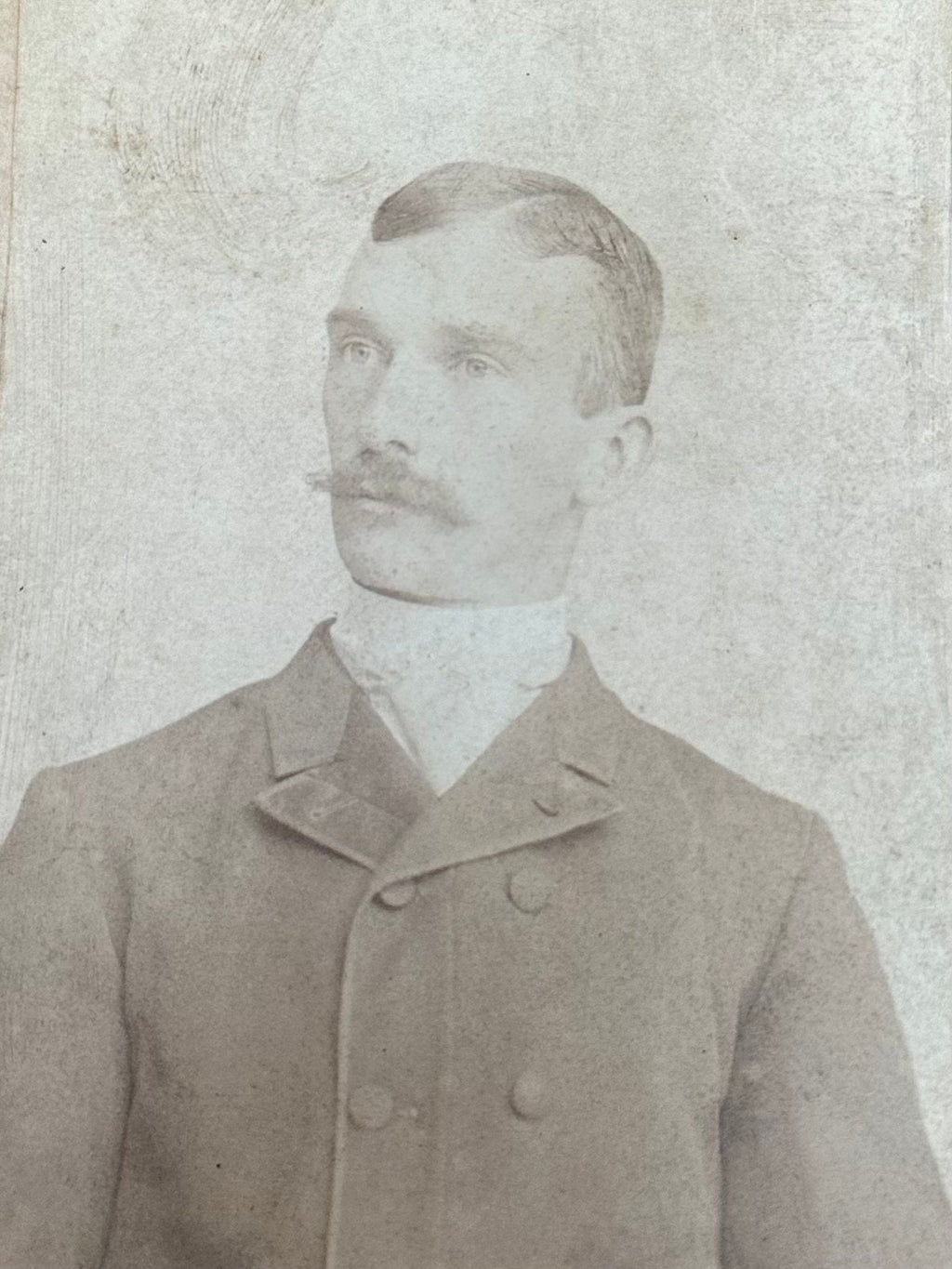 Antique Late 1800s Cabinet Card Crimped Edges Portrait of a Man with Mustache