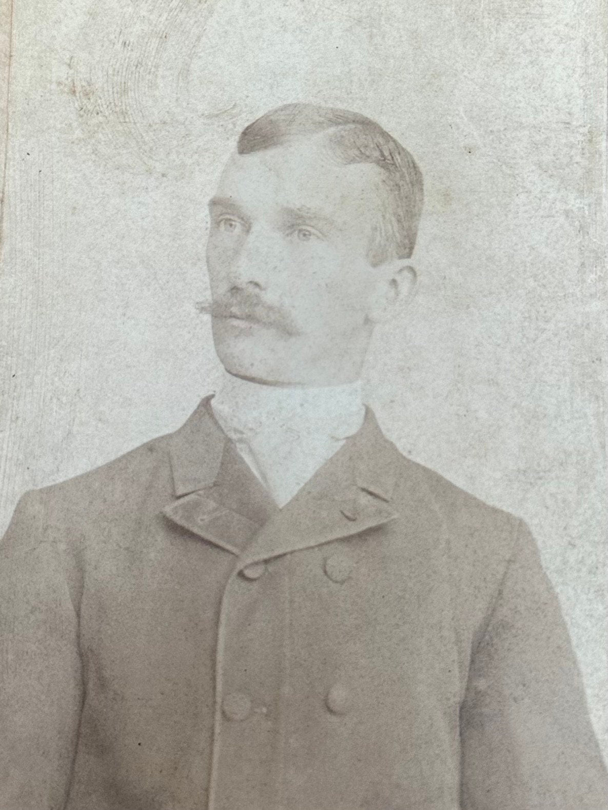 Antique Late 1800s Cabinet Card Crimped Edges Portrait of a Man with Mustache