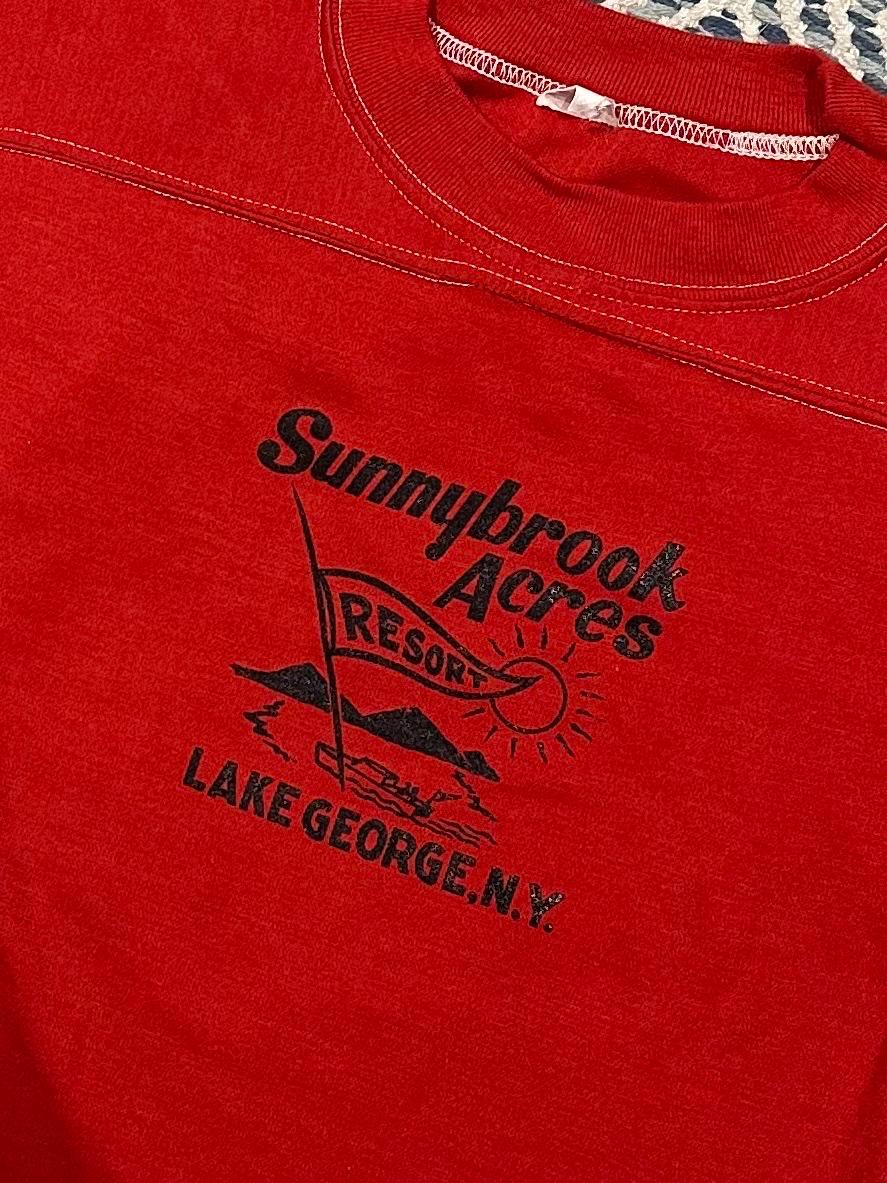 RARE Vintage 1970s Sunnybrook Acres Resort Lake George NY New York Souvenir Red Ringer Tee Poly-Cotton Blend RN 13765 Size Small