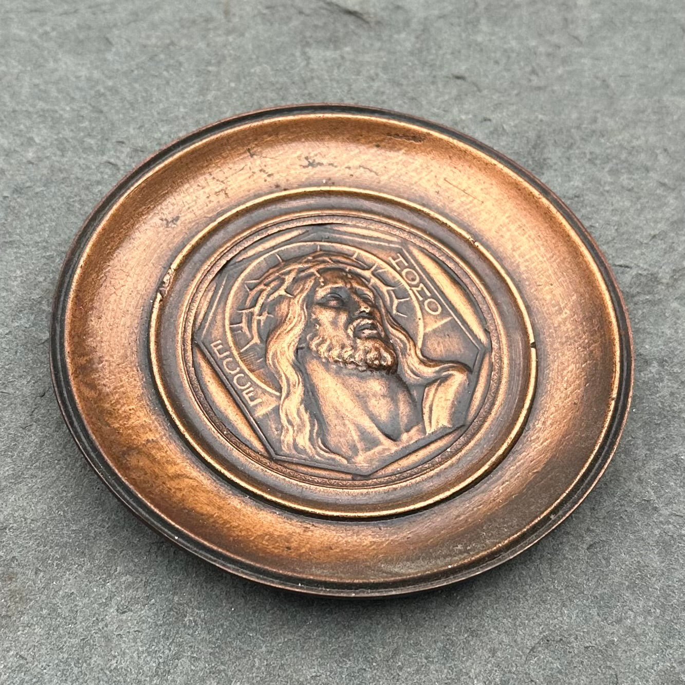 Antique Early 1900s Copper & Iron Religious Relief Wall Plaque | Jesus Christ, Crown of Thorns