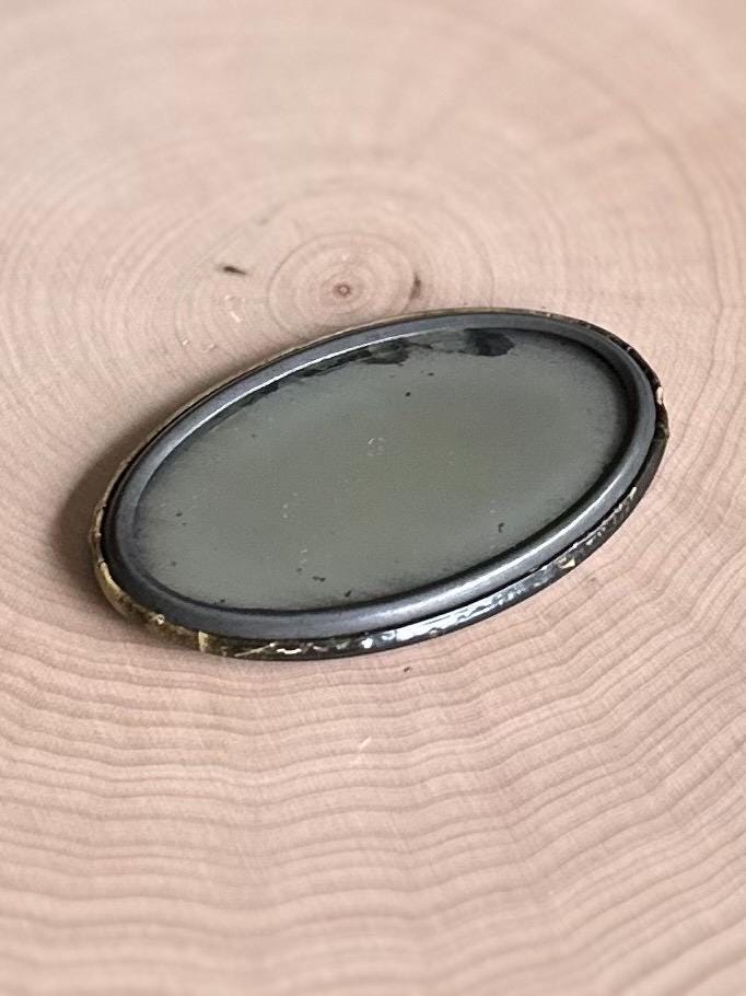 Antique Art Deco 1920s Older Married Couple Oval Pocket Celluloid Mirror Black & White
