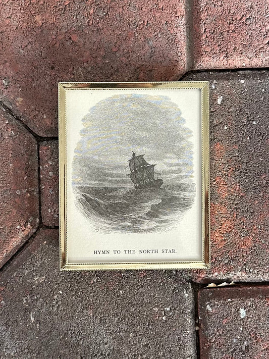 Vintage Framed Engraving "Hymn to the North Star" from 1878 Poetical Works of William Cullen Bryant