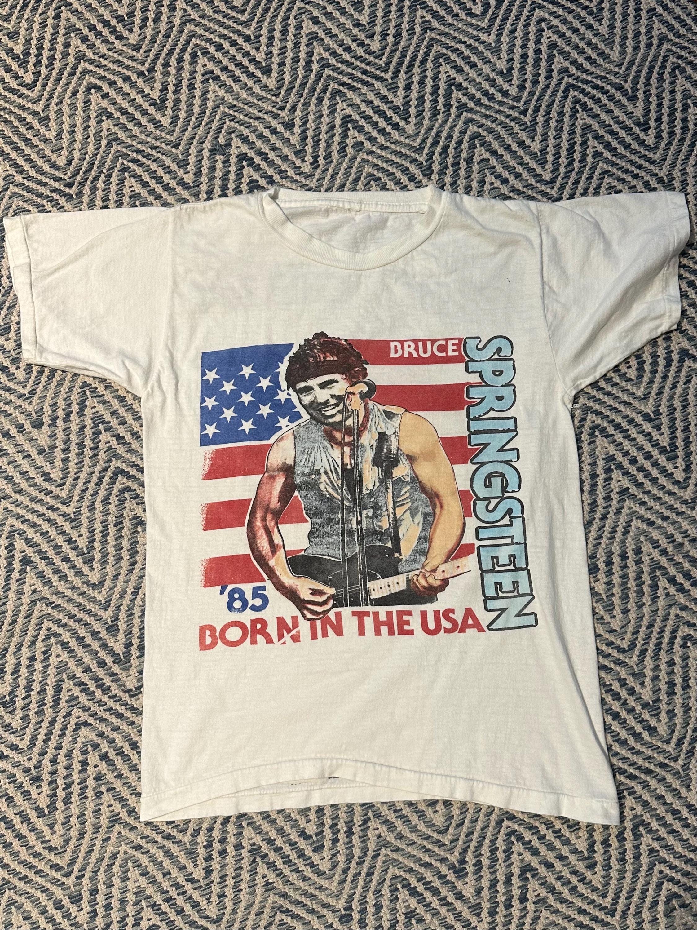 Vintage Original 1980s 1985 Bruce Springsteen Born in the USA Rockin America East Rutherford NJ Giant Stadium Tour Tee Misprint
