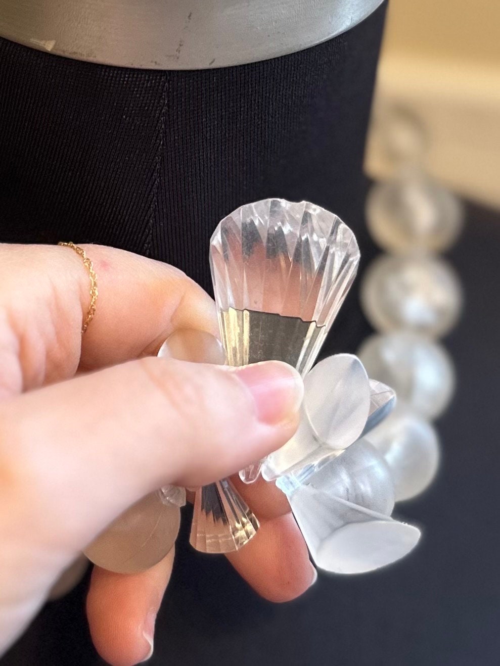 Rare Vintage 1950s Clear & Frosted Graduated Lucite and Faceted Lucite Cone Beaded Collar Necklace | Avant Garde Couture Statement Jewelry