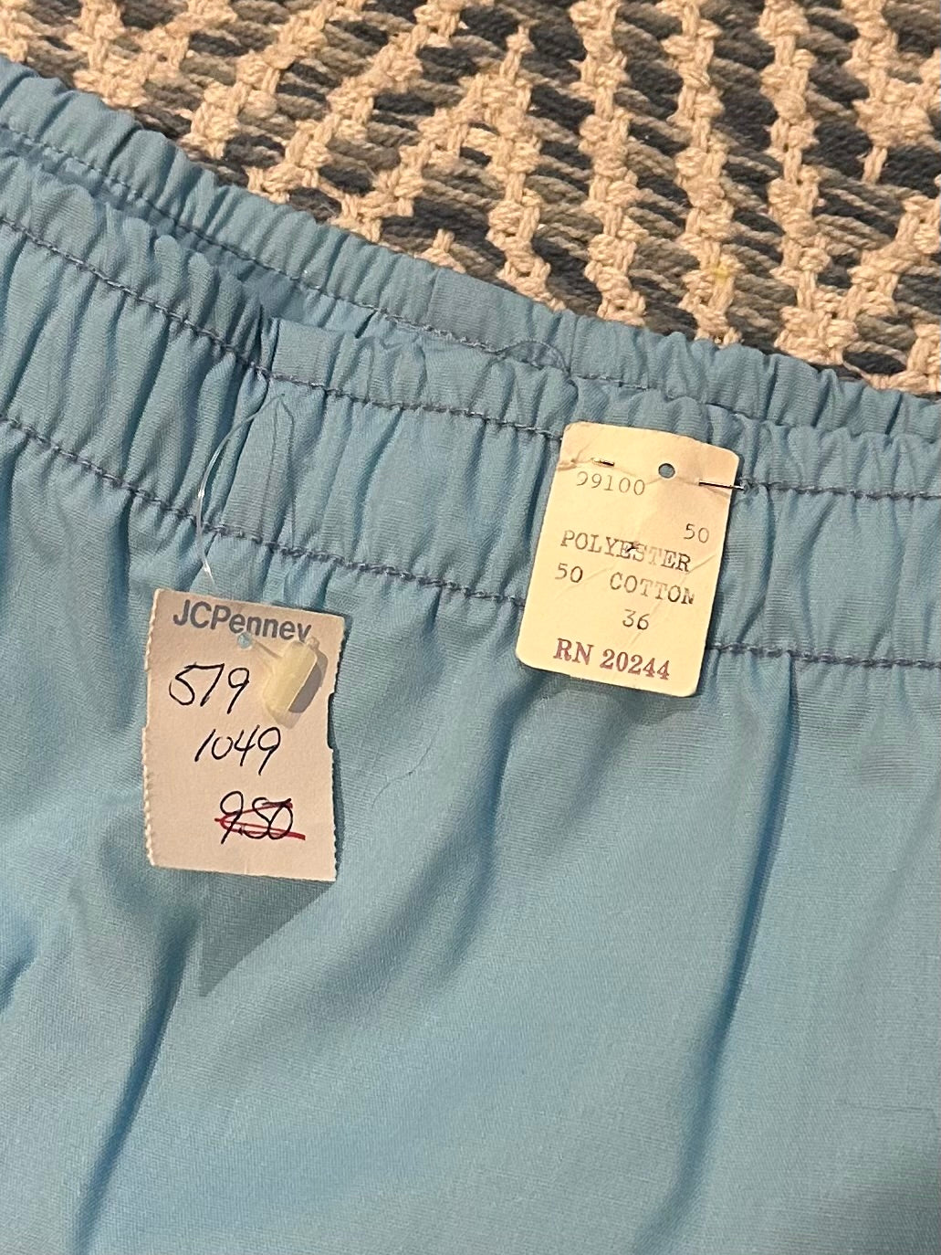 Vintage 1980s Deadstock NOS Rail Grabber Light Blue Red & Navy Striped Men's Swim Trunks Short Shorts