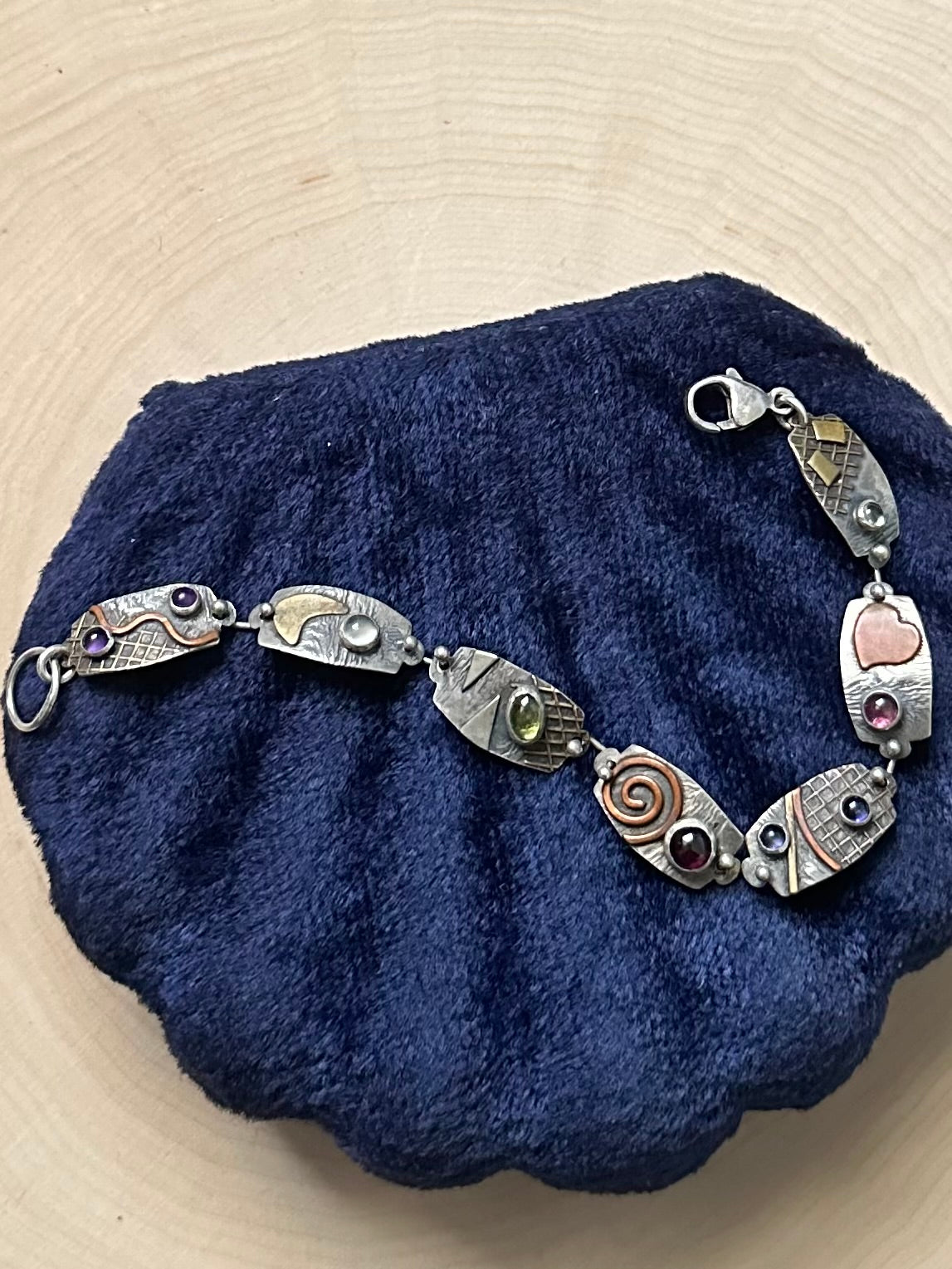 Artisan Sterling Silver & Mixed Metal Multi Gemstone Bracelet