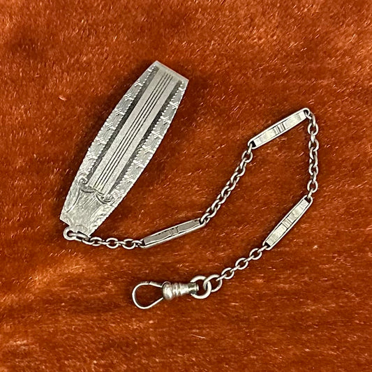 Antique 1923 Art Deco Signed GLP Co. George L Paine Silver Tone Engraved Belt Loop Watch Chain Dog Clip Clasp