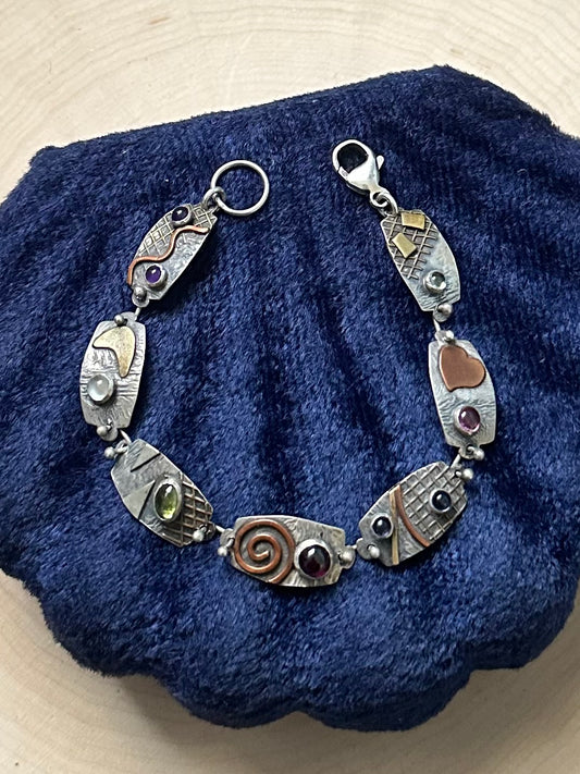 Artisan Sterling Silver & Mixed Metal Multi Gemstone Bracelet