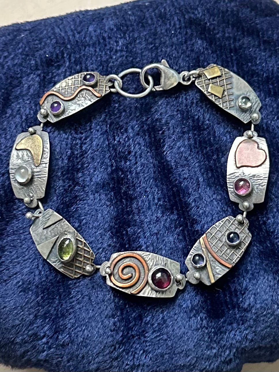 Artisan Sterling Silver & Mixed Metal Multi Gemstone Bracelet