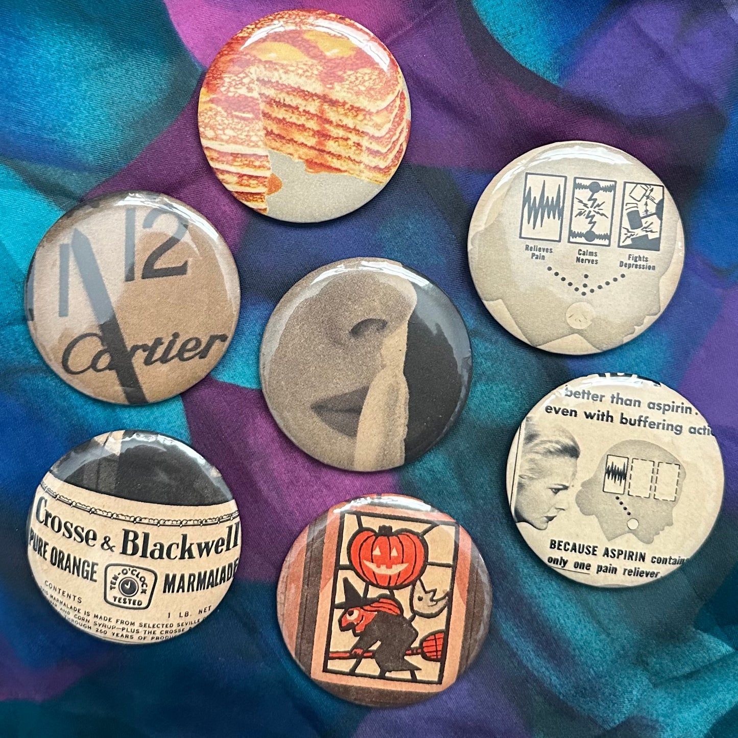 Pick One! Assorted Handmade Pinback Button Pins | October 1958 Family Circle Magazine