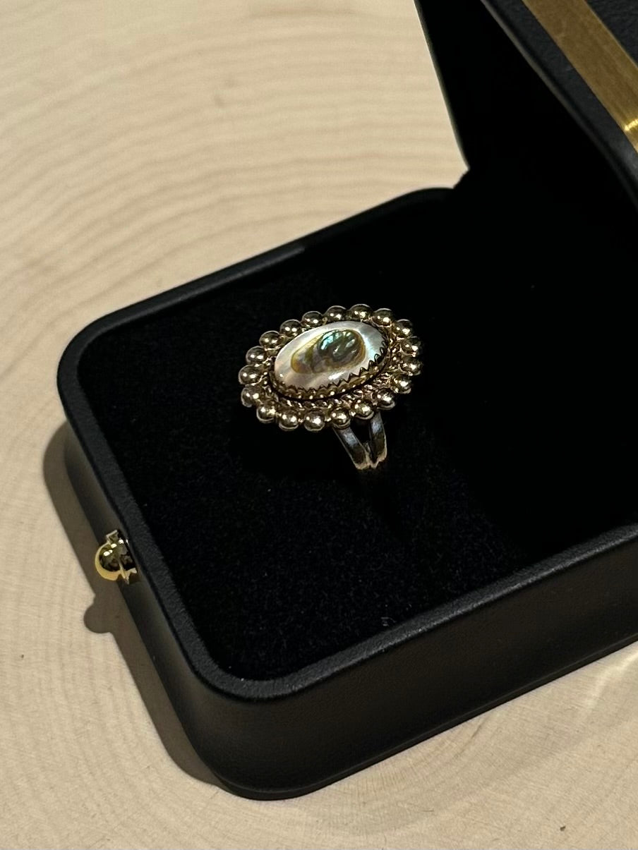 1970s Signed Bell Trading Post Sunbell 12k Gold Filled Abalone Ring US Size 6