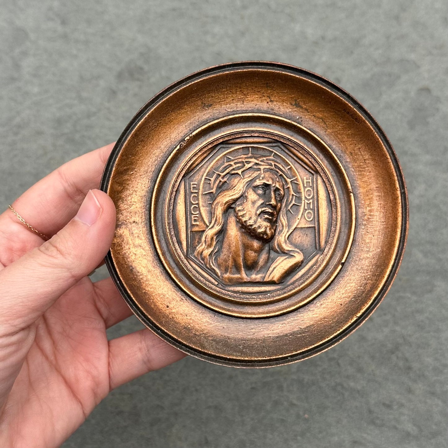 Antique Early 1900s Copper & Iron Religious Relief Wall Plaque | Jesus Christ, Crown of Thorns