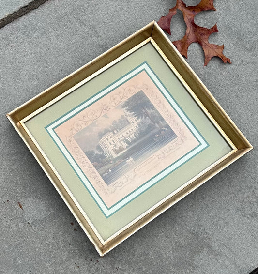 Framed & Matted Antique Engraved Print c.1840 Seat of Lord Halesby