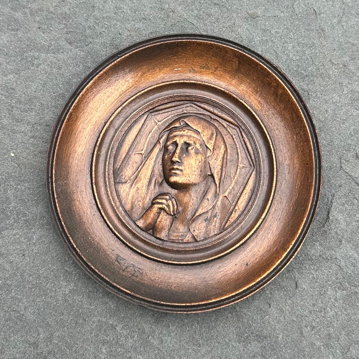 Antique Early 1900s Copper & Iron Religious Relief Wall Plaque | Virgin Mary