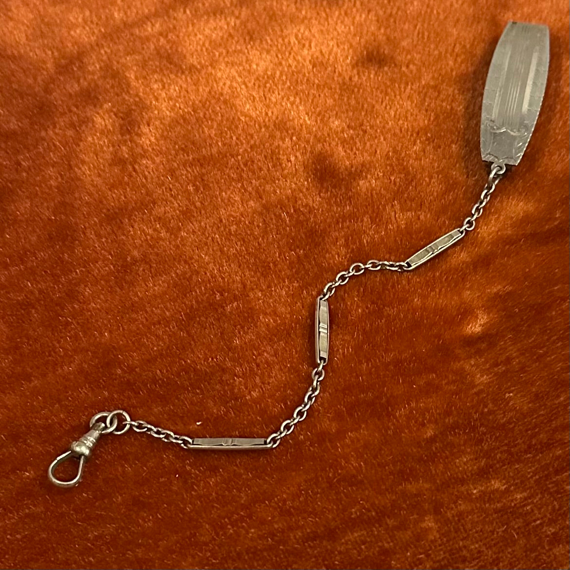 Antique 1923 Art Deco Signed GLP Co. George L Paine Silver Tone Engraved Belt Loop Watch Chain Dog Clip Clasp