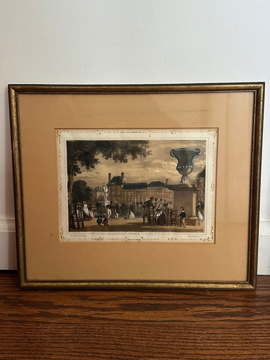 Vintage Framed 19th Century Paris Daguerrotype No. 11 "Les Tuileries" A. Provost Hand Colored Lithograph