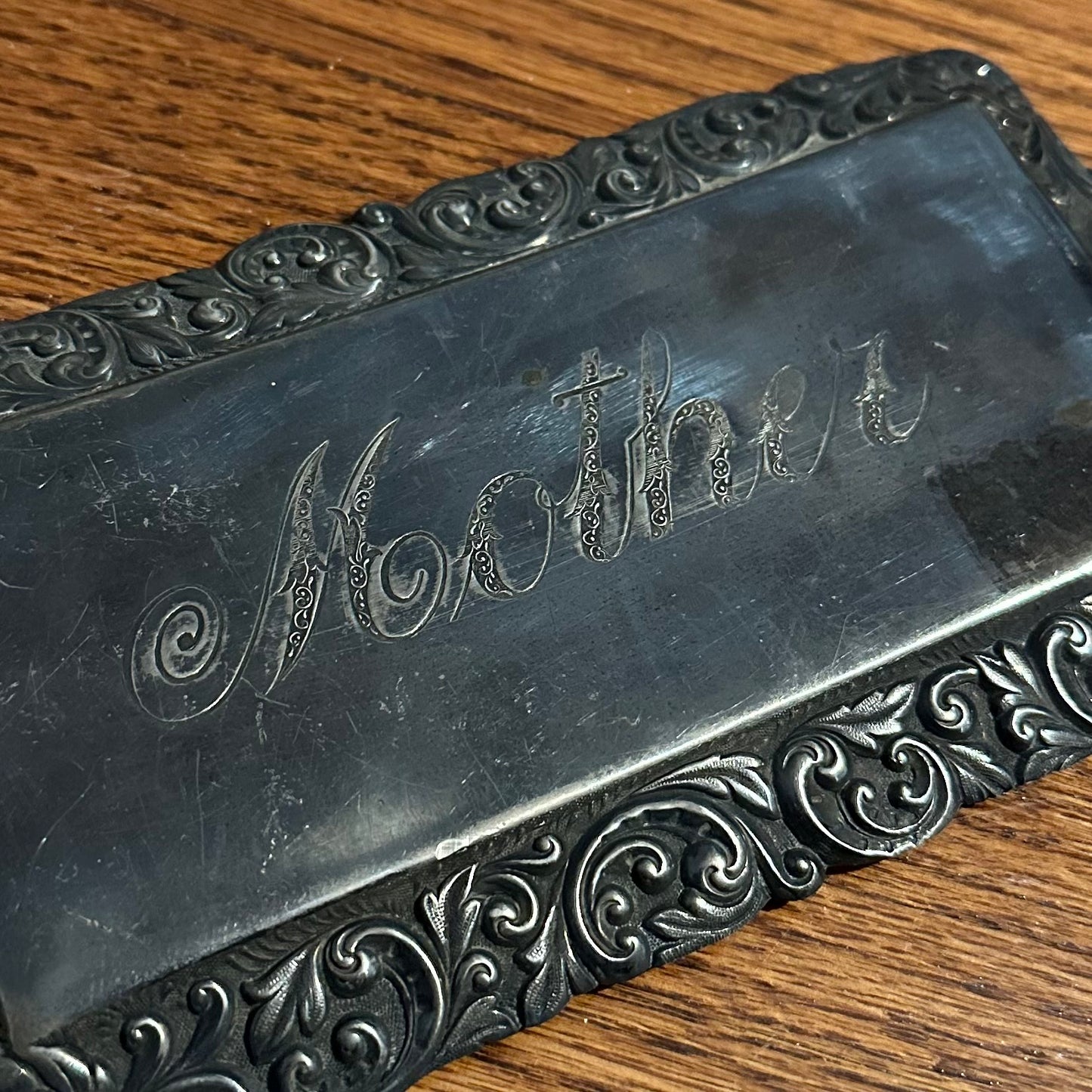 Antique Victorian Era Ornate Scroll MOTHER Engraved Casket Plate
