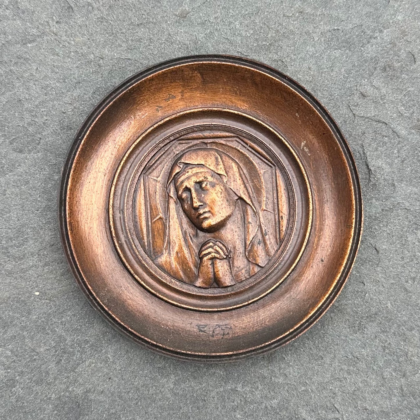 Antique Early 1900s Copper & Iron Religious Relief Wall Plaque | Virgin Mary