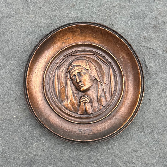 Antique Early 1900s Copper & Iron Religious Relief Wall Plaque | Virgin Mary