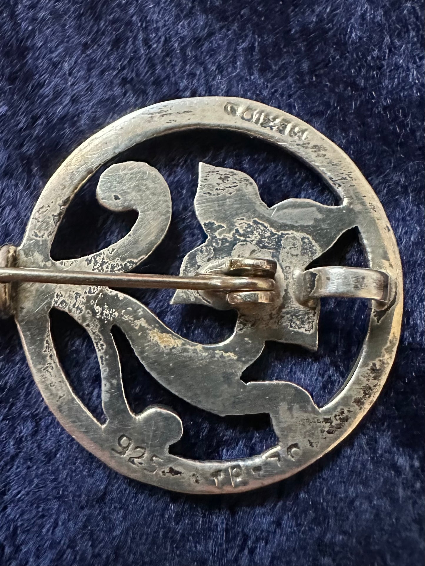 Vintage Signed Taxco TR-70 Sterling Silver Floral Motif Skeleton Key Brooch or Pendant