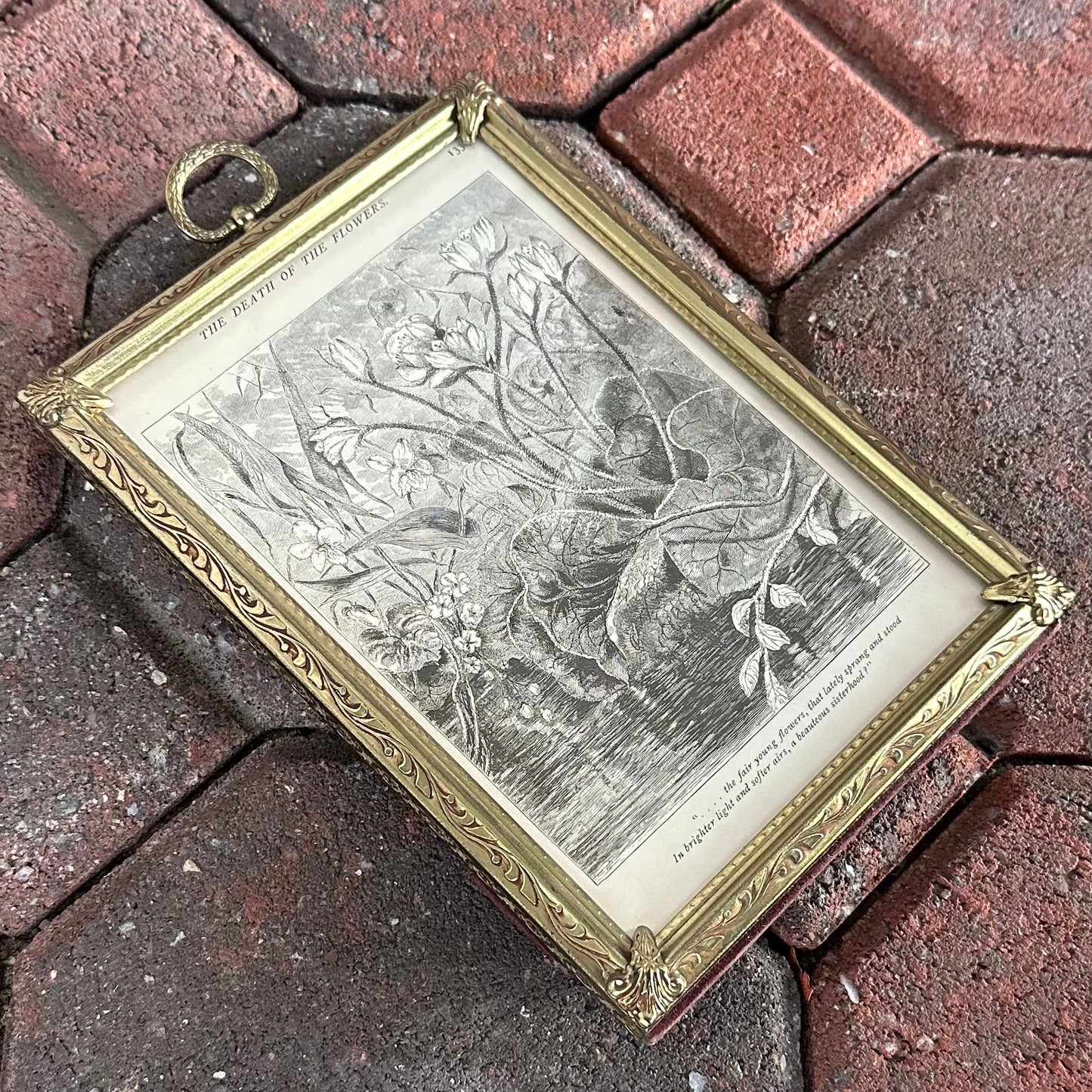 Vintage Framed Engraving "The Death of the Flowers" from 1878 Poetical Works of William Cullen Bryant