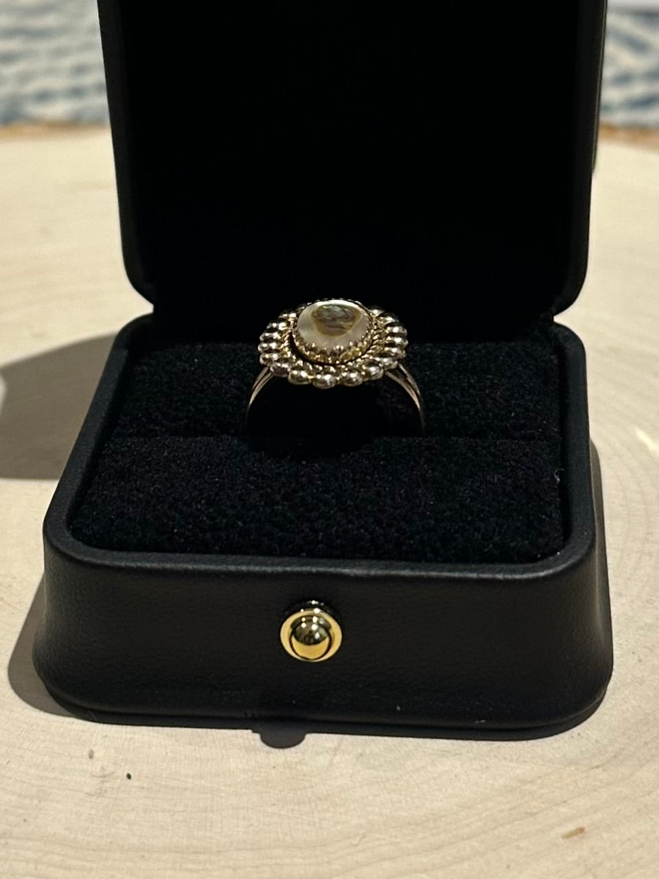 1970s Signed Bell Trading Post Sunbell 12k Gold Filled Abalone Ring US Size 6