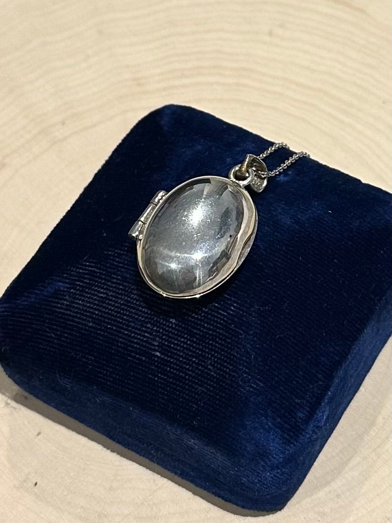 Vintage Signed Taxco TT-44 Mexico Sterling Silver Puffy Oval Locket Pendant Necklace