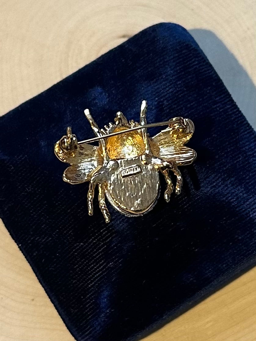 Vintage Signed Roman Gold Tone & Pave Rhinestone Bumblebee Brooch
