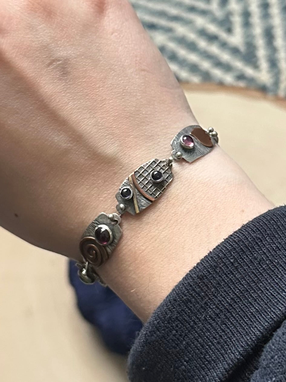 Artisan Sterling Silver & Mixed Metal Multi Gemstone Bracelet