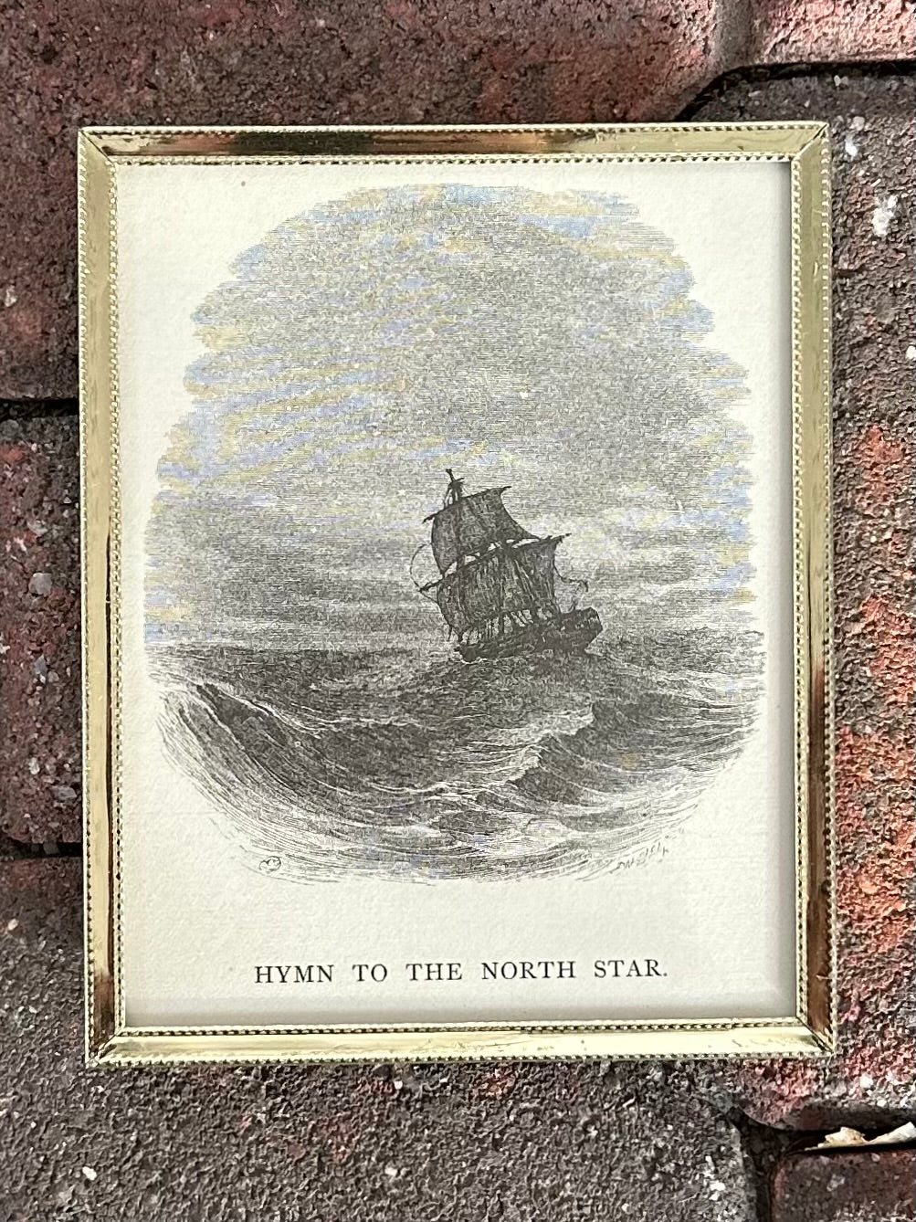 Vintage Framed Engraving "Hymn to the North Star" from 1878 Poetical Works of William Cullen Bryant