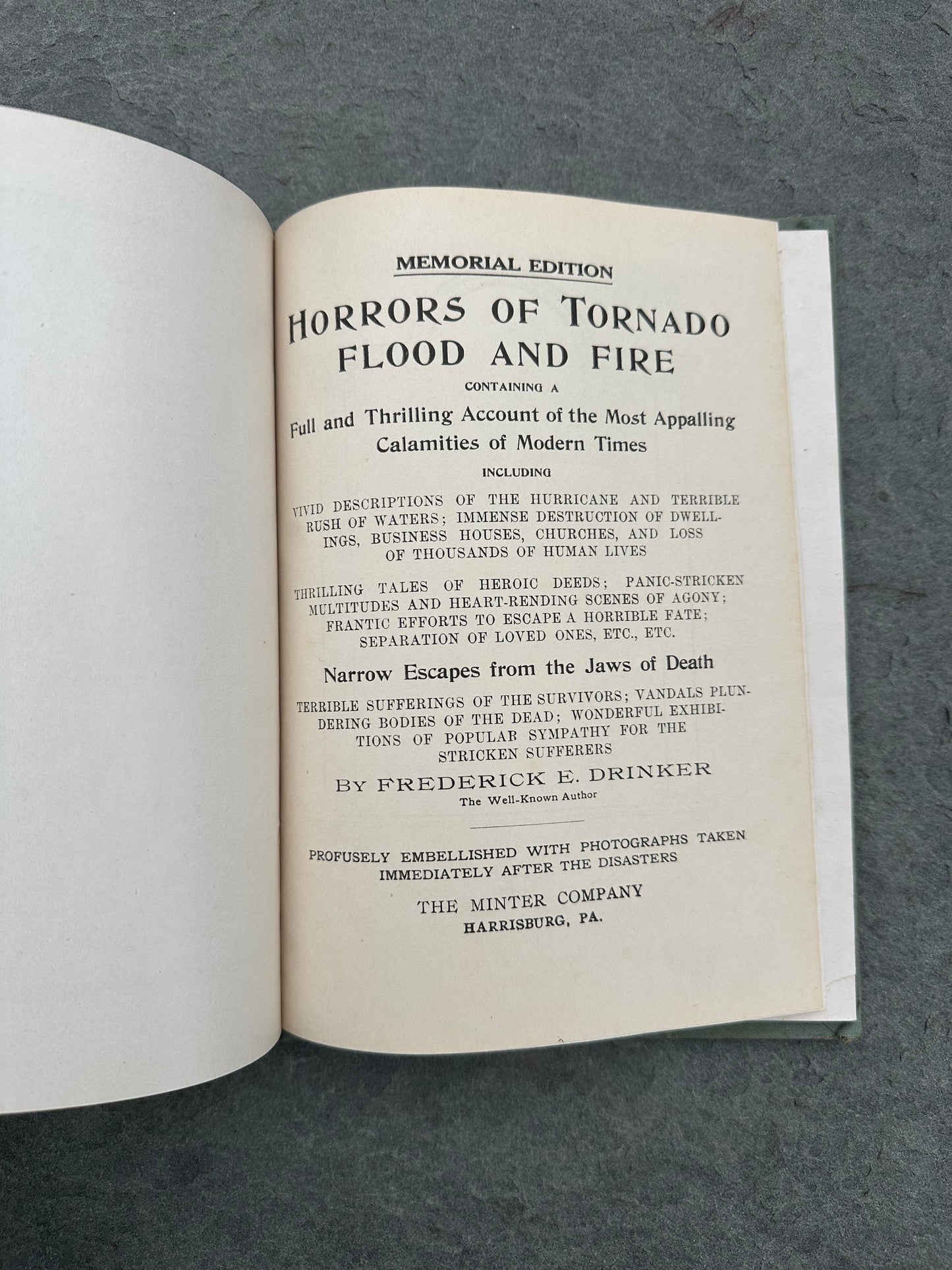 Antique 1913 Horrors of Tornado, Flood, and Fire Salesman Copy Memorial Edition Hardcover Book