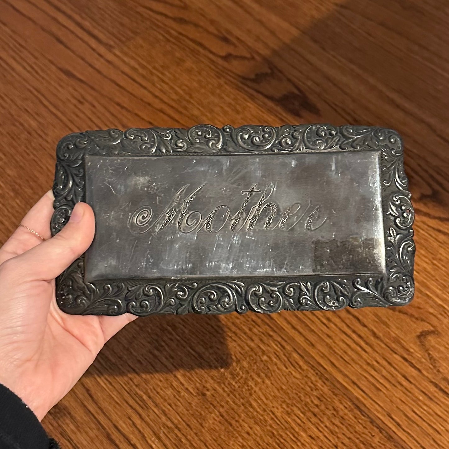 Antique Victorian Era Ornate Scroll MOTHER Engraved Casket Plate