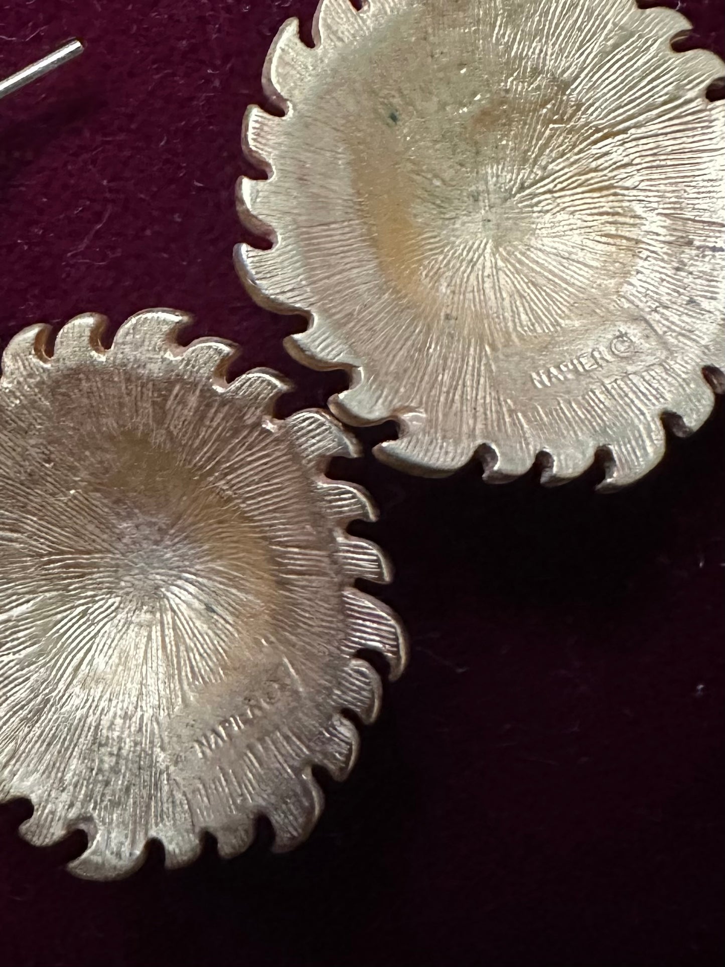 Vintage Signed Napier Matte Gold Tone Celestial Sun Face Dangle Earrings