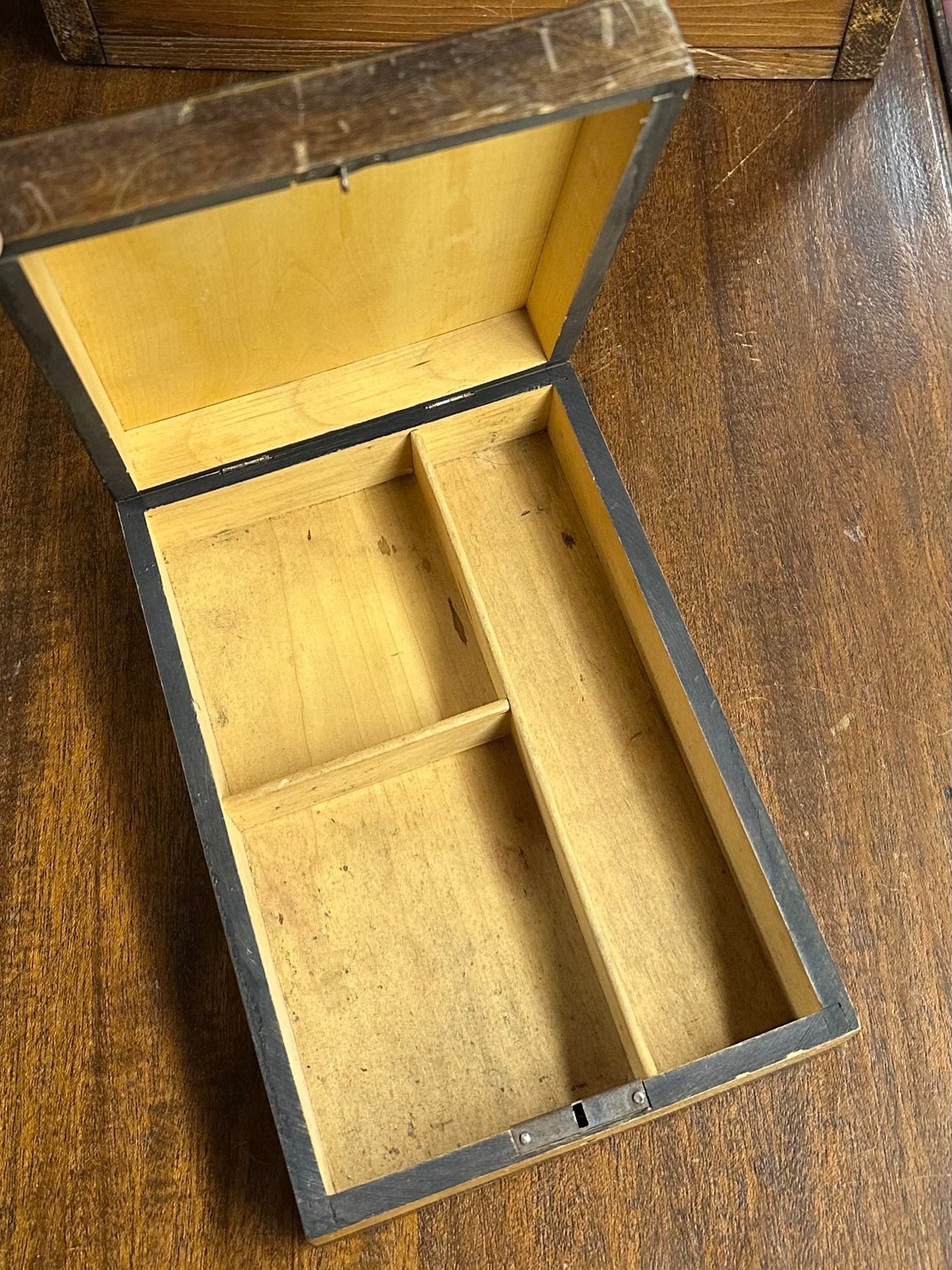 Vintage European Folk Art Hand Carved & Hand Painted Wood Lidded Trinket Box